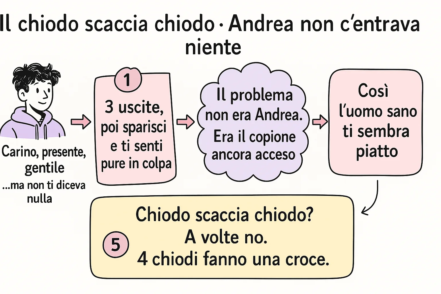 Il chiodo scaccia chiodo: col copione ancora acceso, l'uomo sano ti sembra piatto